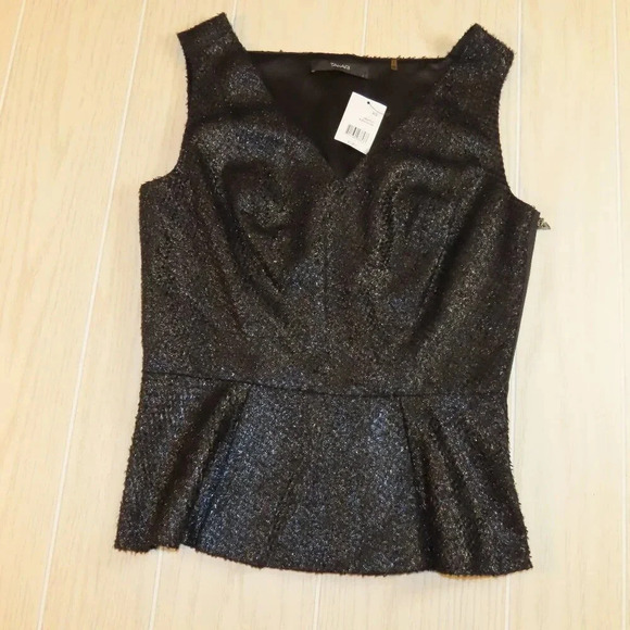 Tahari Black Sparkle Peplum Top Sleeveless NWT Size XS - Picture 1 of 10